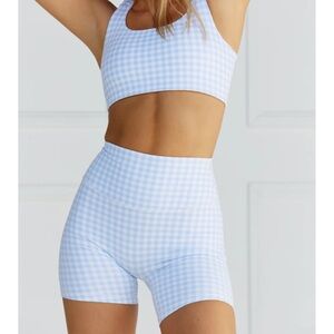 Astoria Activewear Blue Gingham Sports Bra and Shorts Set